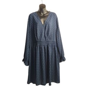 Cicidudu Plus Size Midi Dress Women's Navy Blue V-Neck Longsleeve Textured 4XL